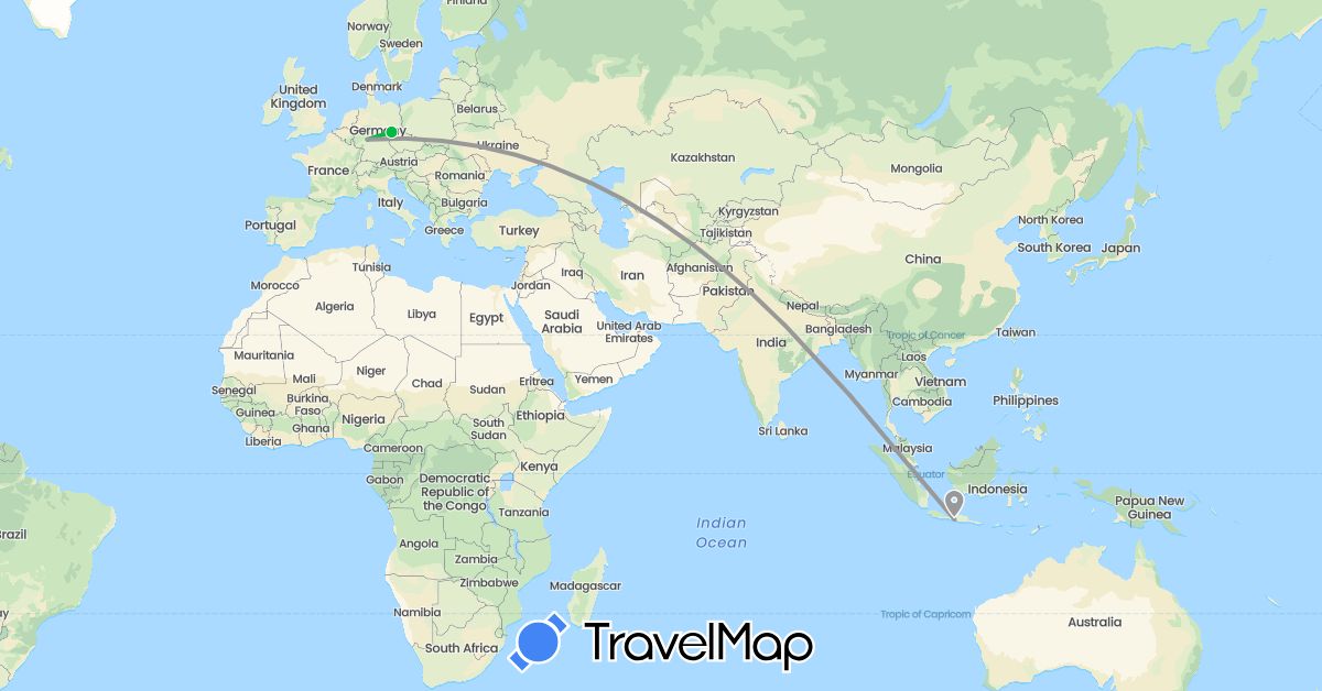 TravelMap itinerary: bus, plane in Germany, Indonesia (Asia, Europe)
